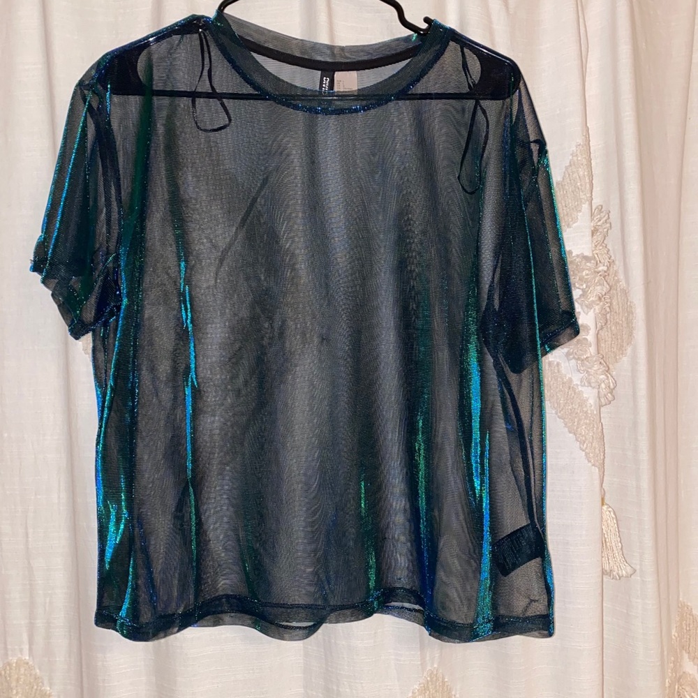 Blue Green Mesh Top